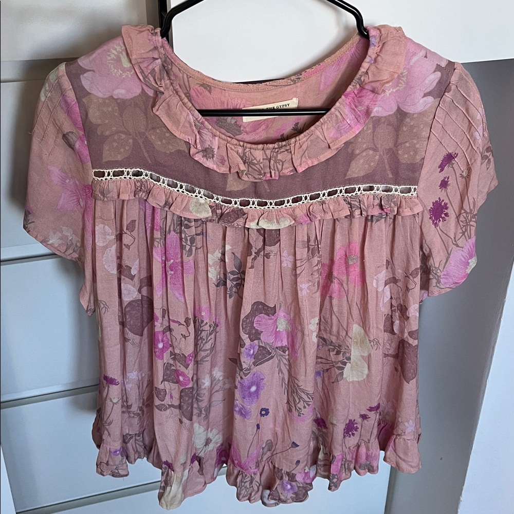 Spell & The Gypsy Pink Floral Blouse with Lace & Frills